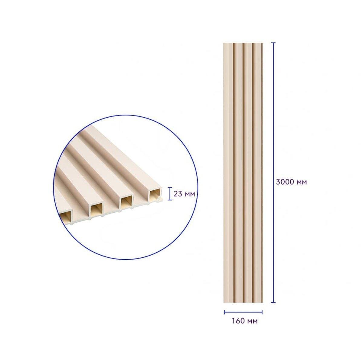 Рельс декоративный WPC стеновой 3000х160х23 мм Молочный (SW-00001858) - фото 3