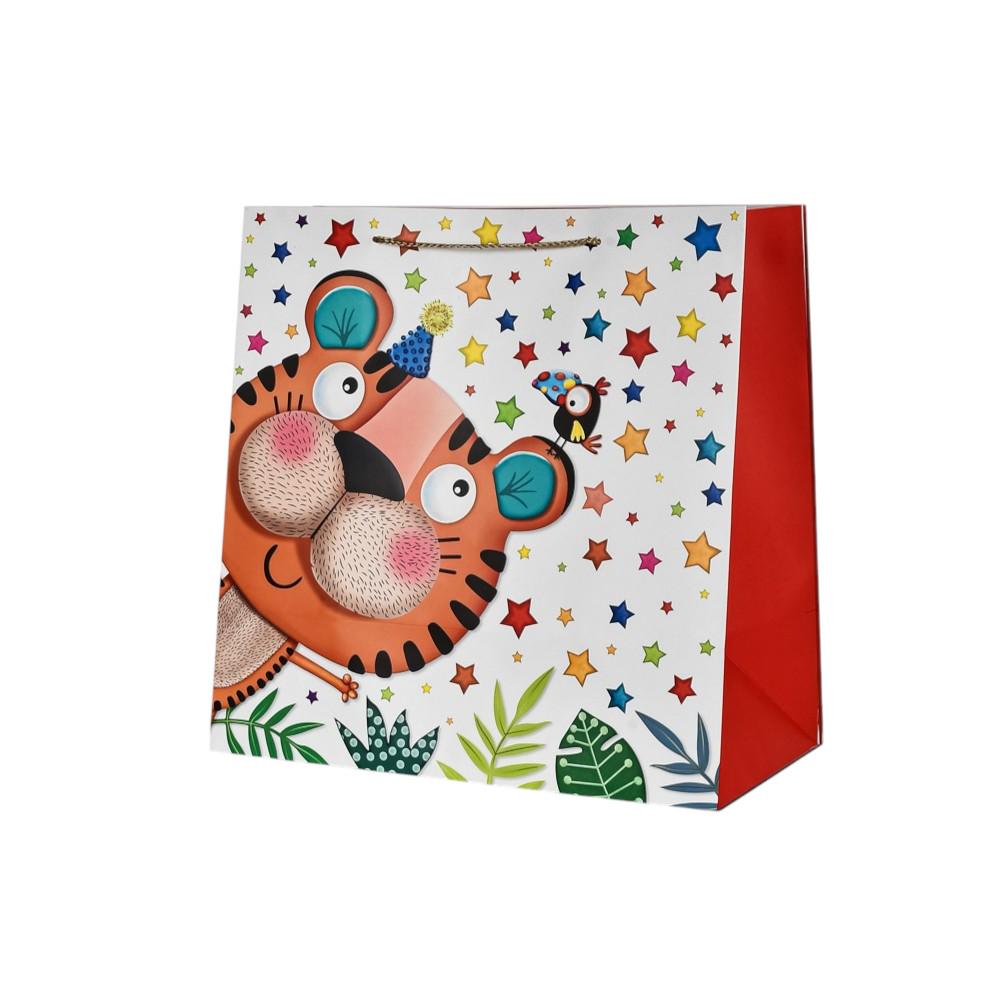 Подарочный пакет бумажный Animals с тигром 38х38х20 см Красный (R95551)