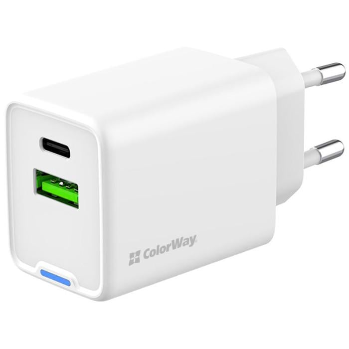 Зарядний пристрій мережевий ColorWay GaN Mini CW-CHS060PD-WT 45W 1xUSB-C 1xUSB-A PD 3.0/QC 4.0 PPS White Зарядний пристрій мережевий ColorWay GaN Mini CW-CHS060PD-WT 45W 1xUSB-C 1xUSB-A PD 3.0/QC 4.0 PPS White
