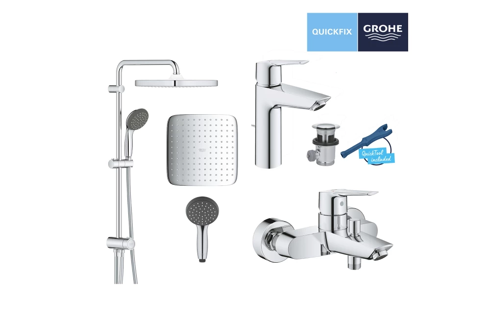 Набір змішувачів для ванної кімнати Grohe QuickFix Start M-Size UA202305RM 3в1 (374069) - фото 4