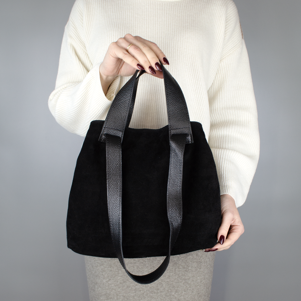 Сумка-шопер жіноча замшева Virginia Conti 03791 Чорний (2423613591) - фото 5