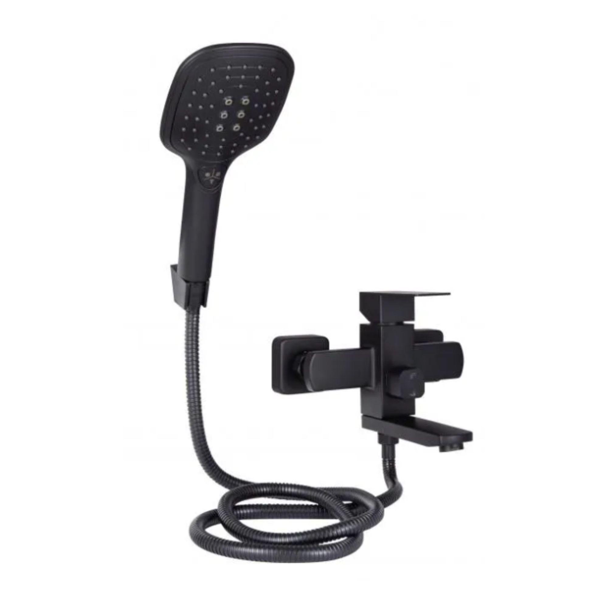 Змішувач для ванни Lidz Kubis 006 з поворотним виливом з душовим гарнітуром k35 Black (LDKUB006BLA43377)