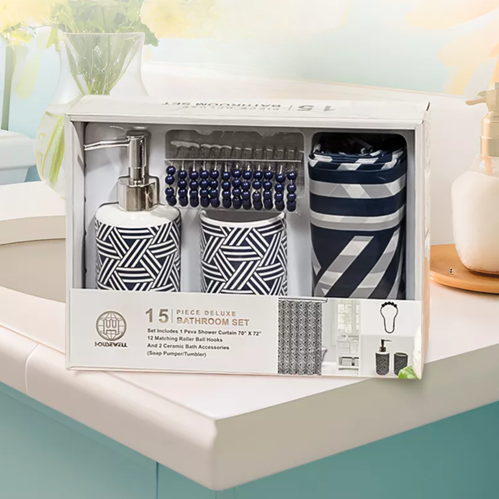 Набор аксессуаров для ванны и душа комплект принадлежностей шторка/стакан для щеток/дозатор для мыла Набор аксессуаров для ванны и душа комплект принадлежностей шторка/стакан для щеток/дозатор для мыла