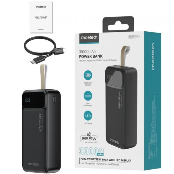 Повербанк Choetech B730-ACBK ємність 30000 mAh PD QC3.0 Type-C Li-pol Чорний (28443008) - фото 2