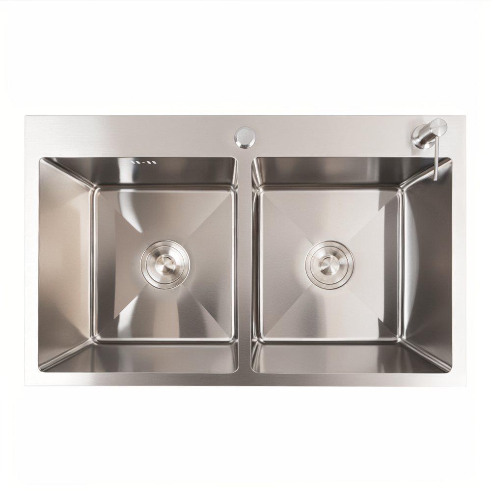 Мойка для кухни Valeso нержавейка CM на две чаши круглый сифон 3,0/0,8 78х48 см