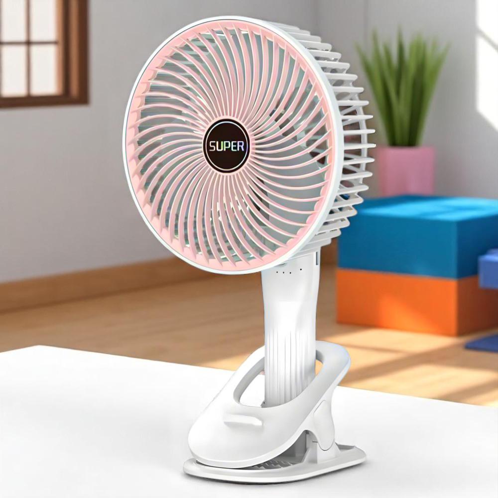 Вентилятор с прищепкой ручной USB 3в1 аккумуляторный Розовый (51-рож-39132)