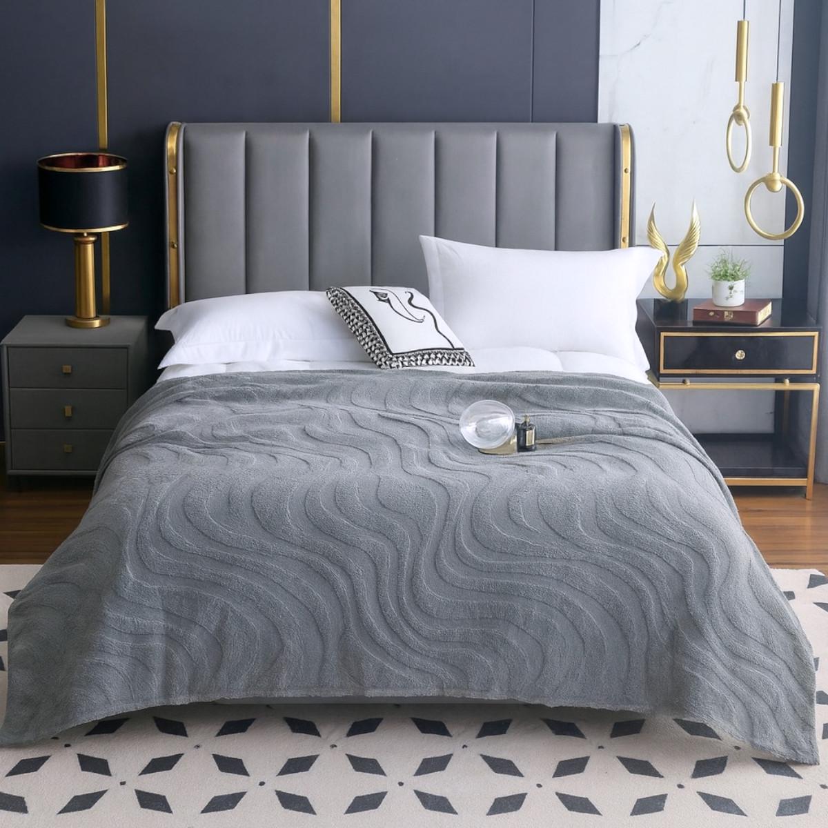 Плед пухнастий Koloco Хвилі Євро 200х230 см Темно-сірий (43206)