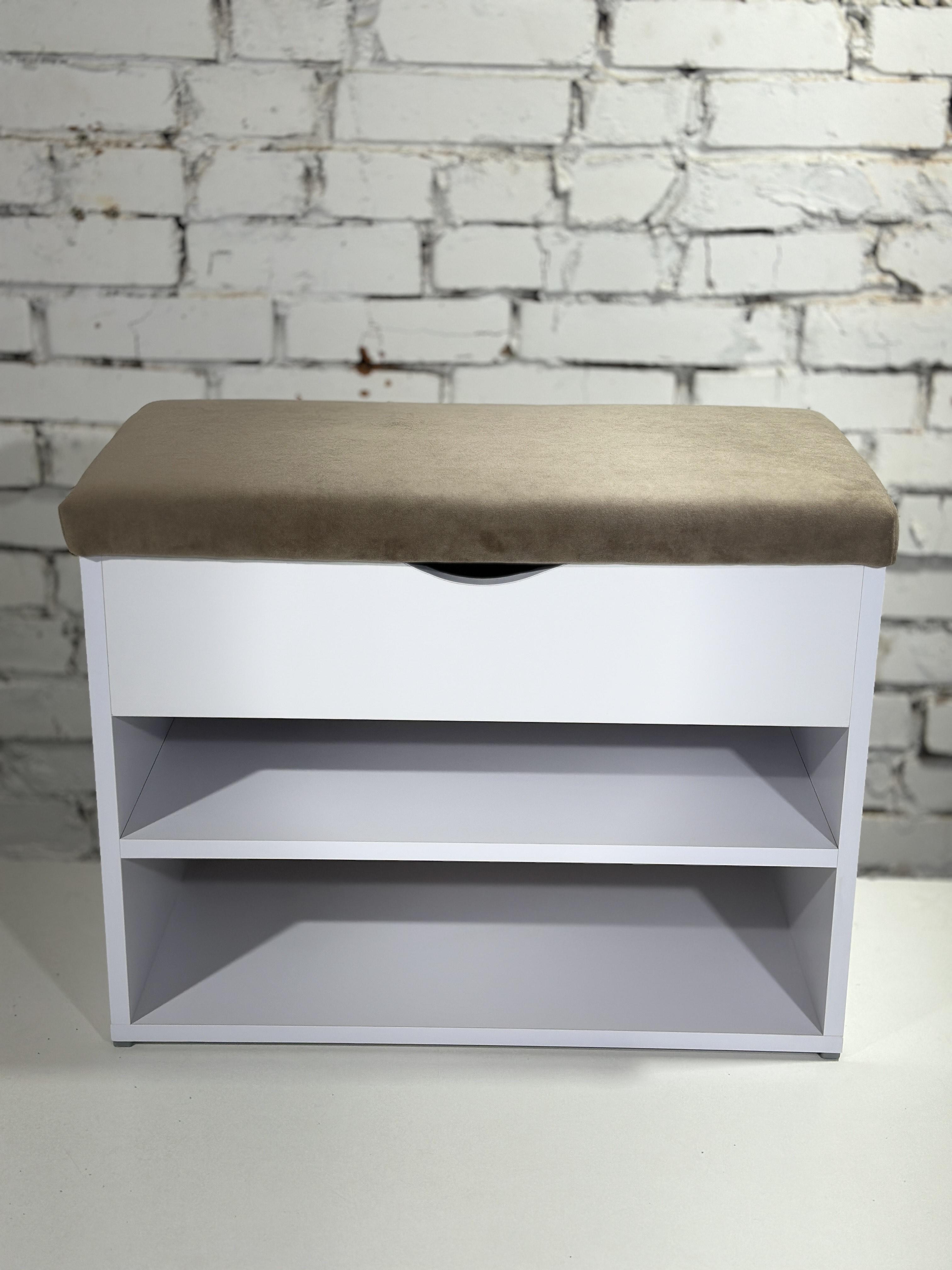 Тумба для взуття ДСП/тканина 30х60х45 см Білий/Какао - фото 2