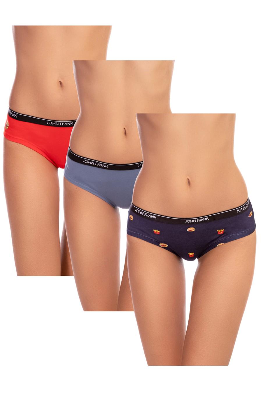 Трусики брифы John Frank р. 2/S 3 шт. Синий/Красный/Джинс (58988)