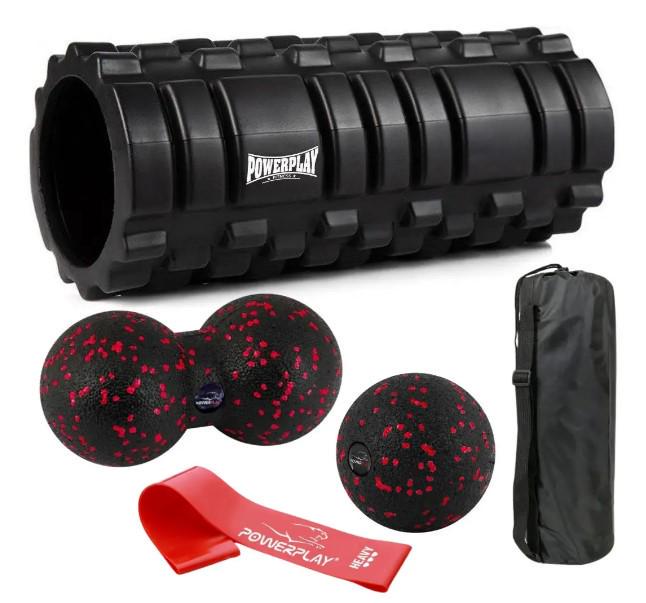Набор для массажа PowerPlay PP-4096 ролик 33x14 см/2 мяча/резинка 11 кг Black (PP_4096_Black)