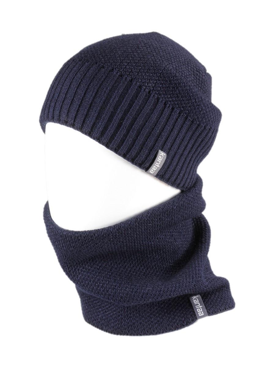 Вязаная шапка Кahta Fashion Hat с Buff снуд унисекс р. 57-58 Синий (OC-058)
