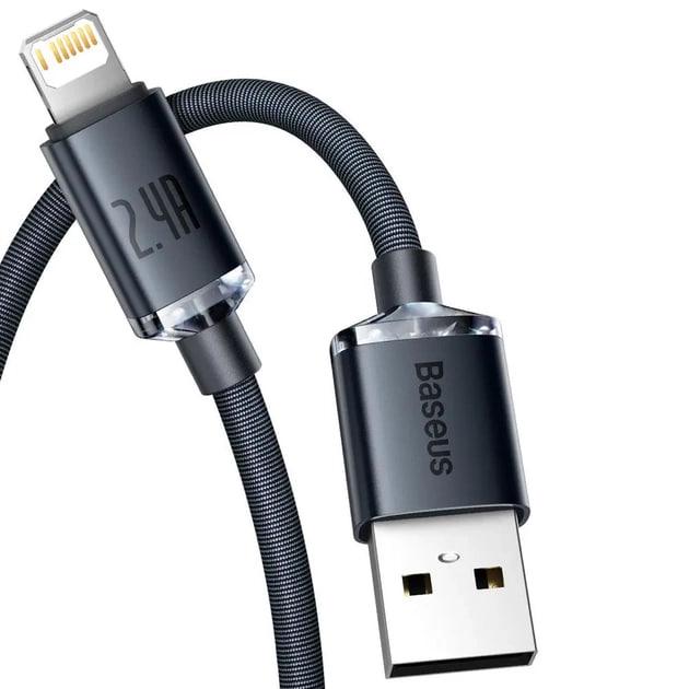 Кабель BASEUS Crystal Shine Series USB For Lightning швидка зарядка 2,4 A 2 м Black (CAJY000101) - фото 2