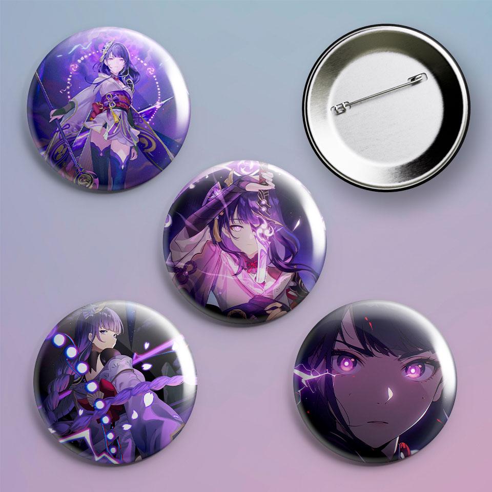 Значки на рюкзак з принтом гри Raiden Shogun Genshin Impact 4 шт.