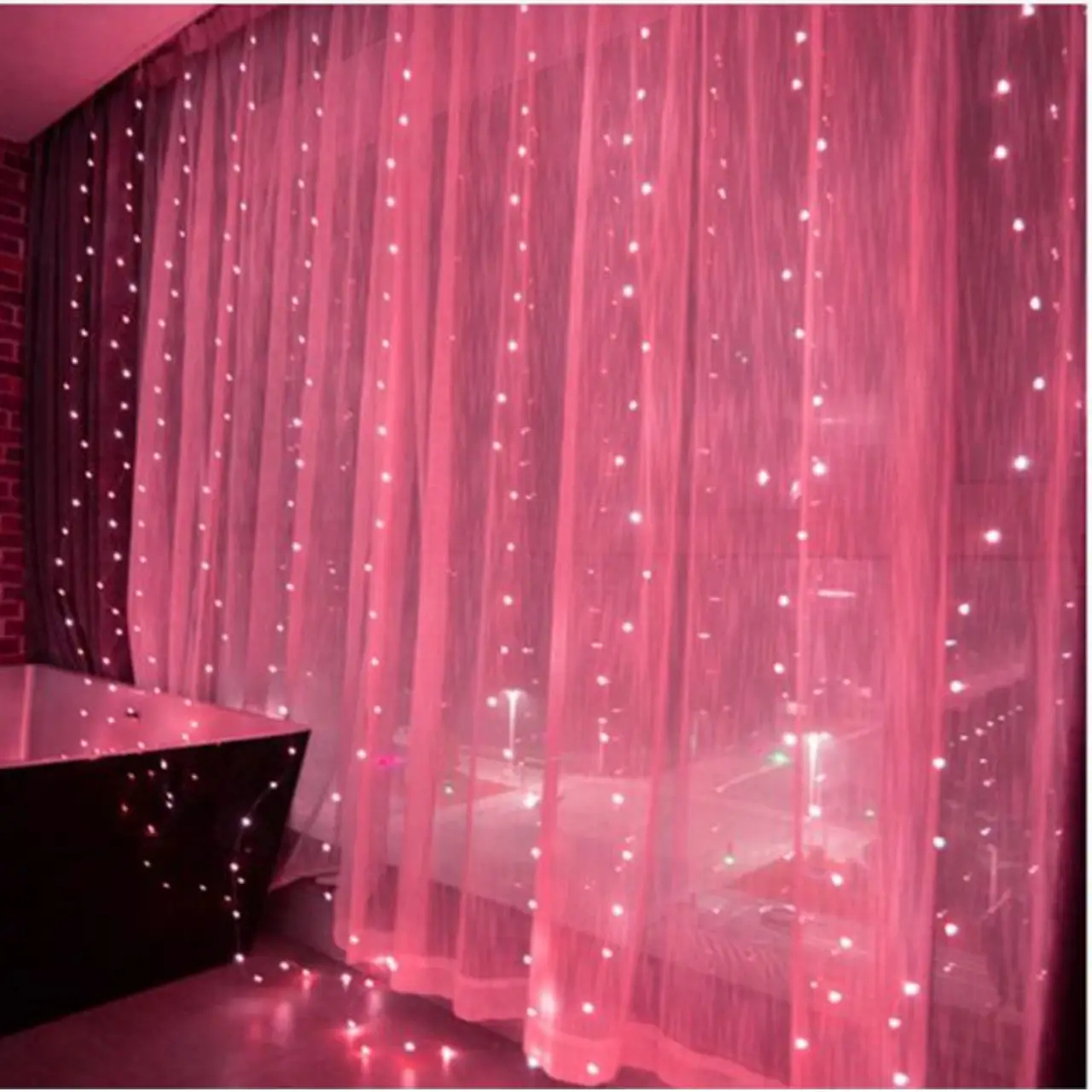 Гірлянда штора з гачками 3x3 м 300 LED з пультом USB Рожевий - фото 3 Гірлянда штора з гачками 3x3 м 300 LED з пультом USB Рожевий - фото 3
