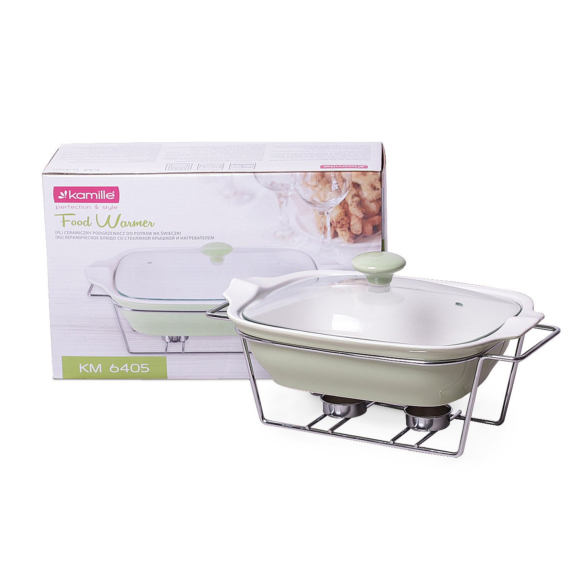 Мармит Kamille керамічний прямокутний з підставкою 30,5х19х6 см Оливковий (KM-6416)