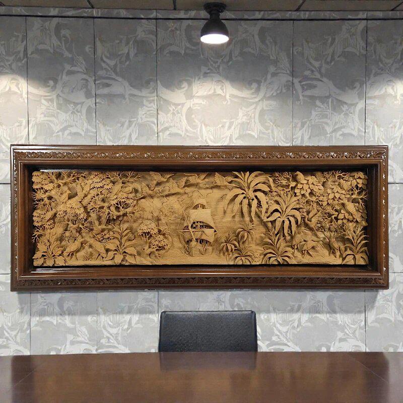 Панно Корабль в джунглях KD-1 тиковое дерево 172х66 см