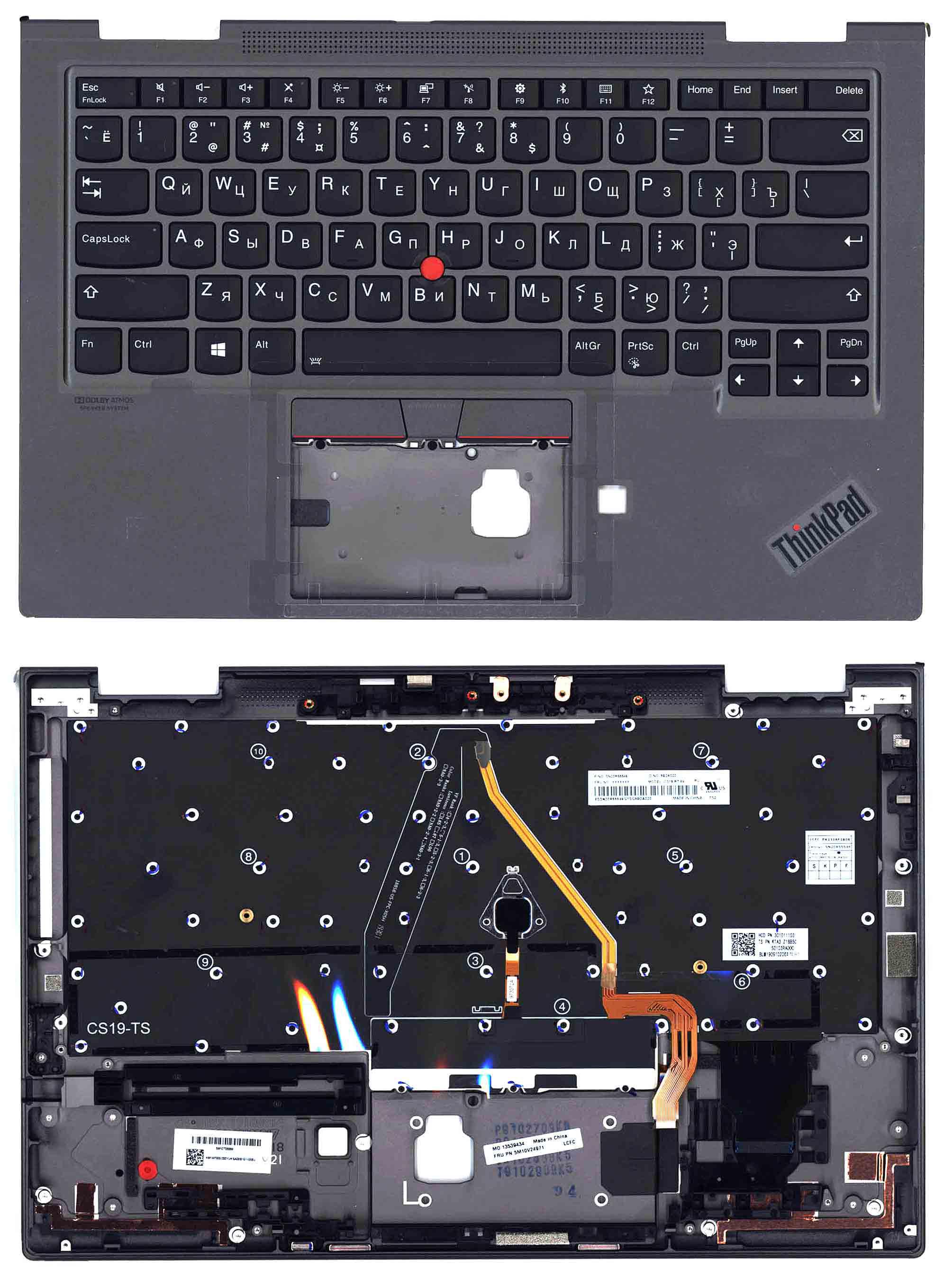 Клавиатура для ноутбука Lenovo Thinkpad X1 Yoga 4th Gen Grey TopCase Black