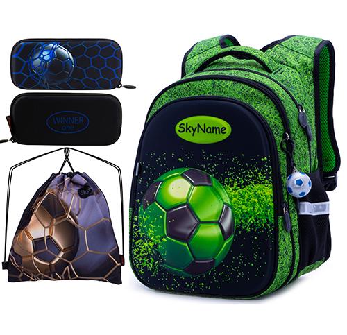 Рюкзак з пеналом та мішком для хлопчика Winner ортопедичний для 1 класу Зелений (Full R1-019-6)