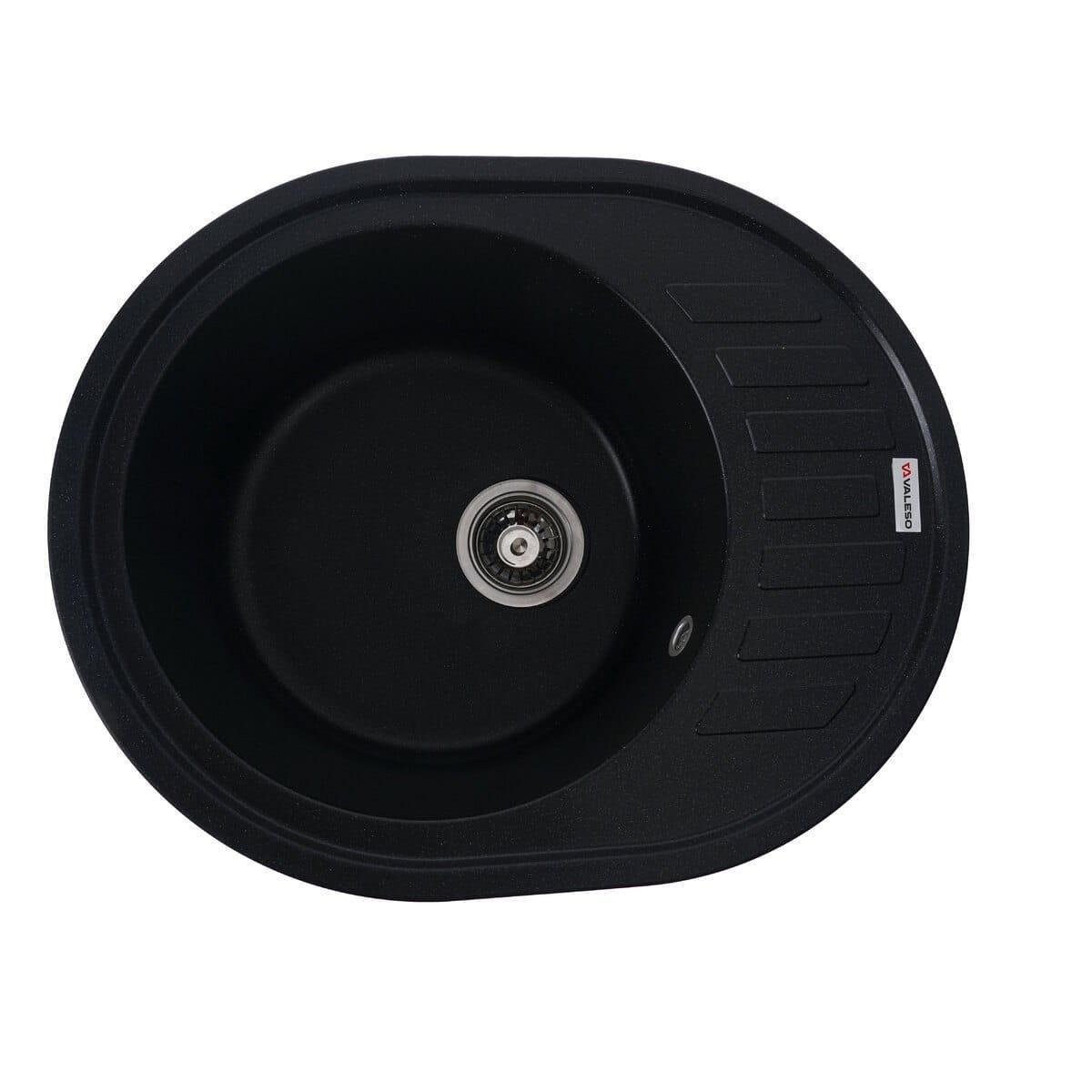 Мийка гранітна Valeso Soul врізна овальна матова 620х500 мм Чорний металік