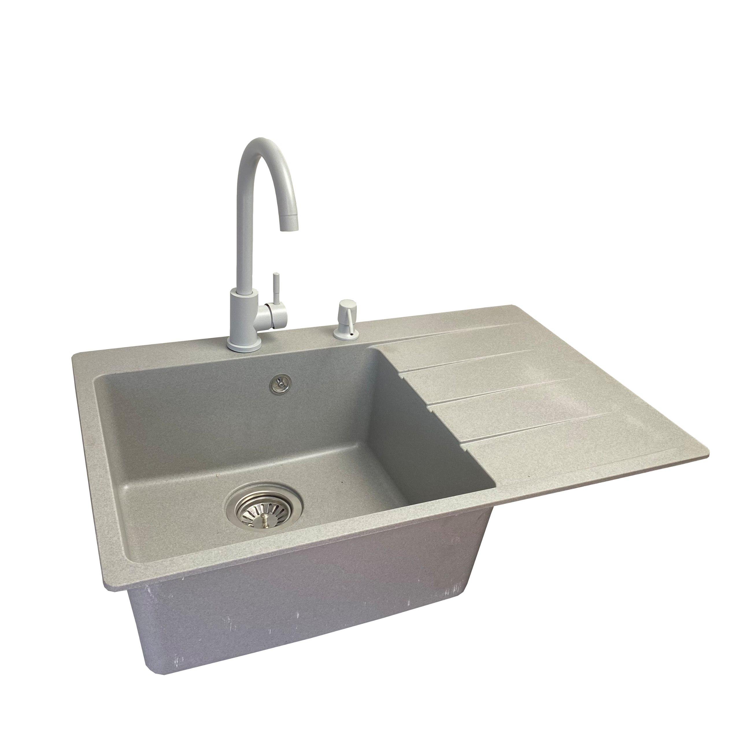Мойка для кухни VECTOR Forest 78x50 см чаша слева/дозатор/сифон/смеситель Светло-серый (77eec95c)