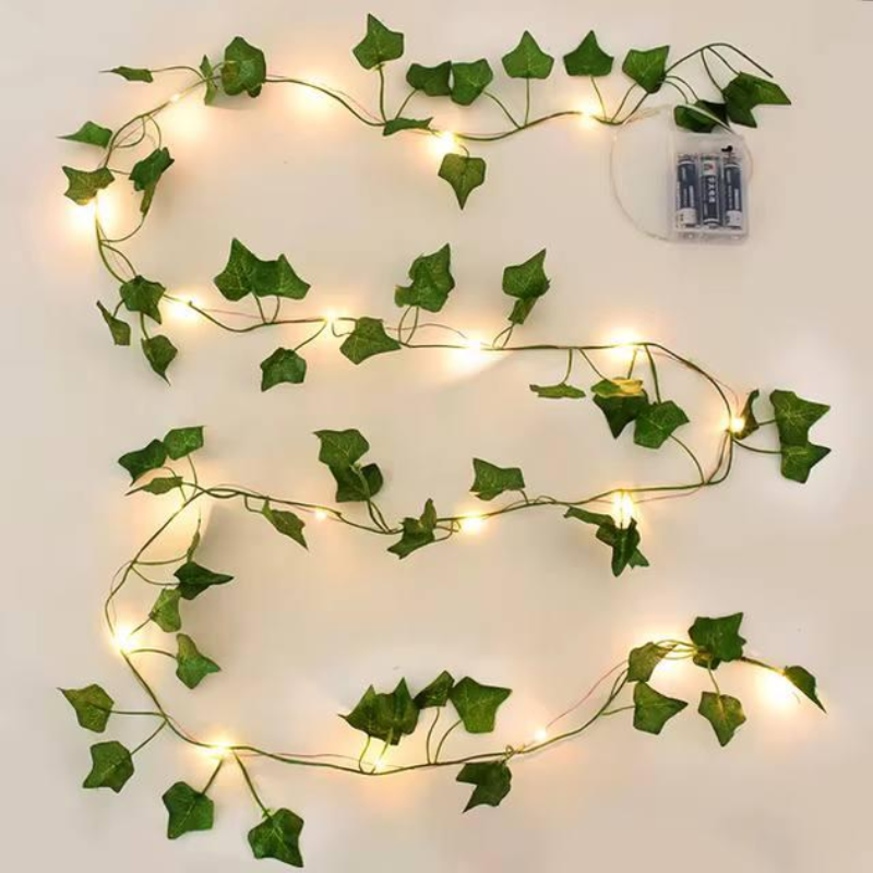 Гирлянда-ветка Светодиодная Плющ 52 LED Теплый белый свет на батарейках 2,3 м Теплый белый светло/Зеленый (2793705955)