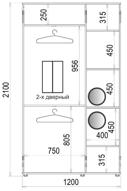 Шкаф-купе Luxe 2 двери Стекло тонированное/Стекло тонированное 550-550 CLS - IV 1200x2100x450 мм Венге (35587) - фото 4