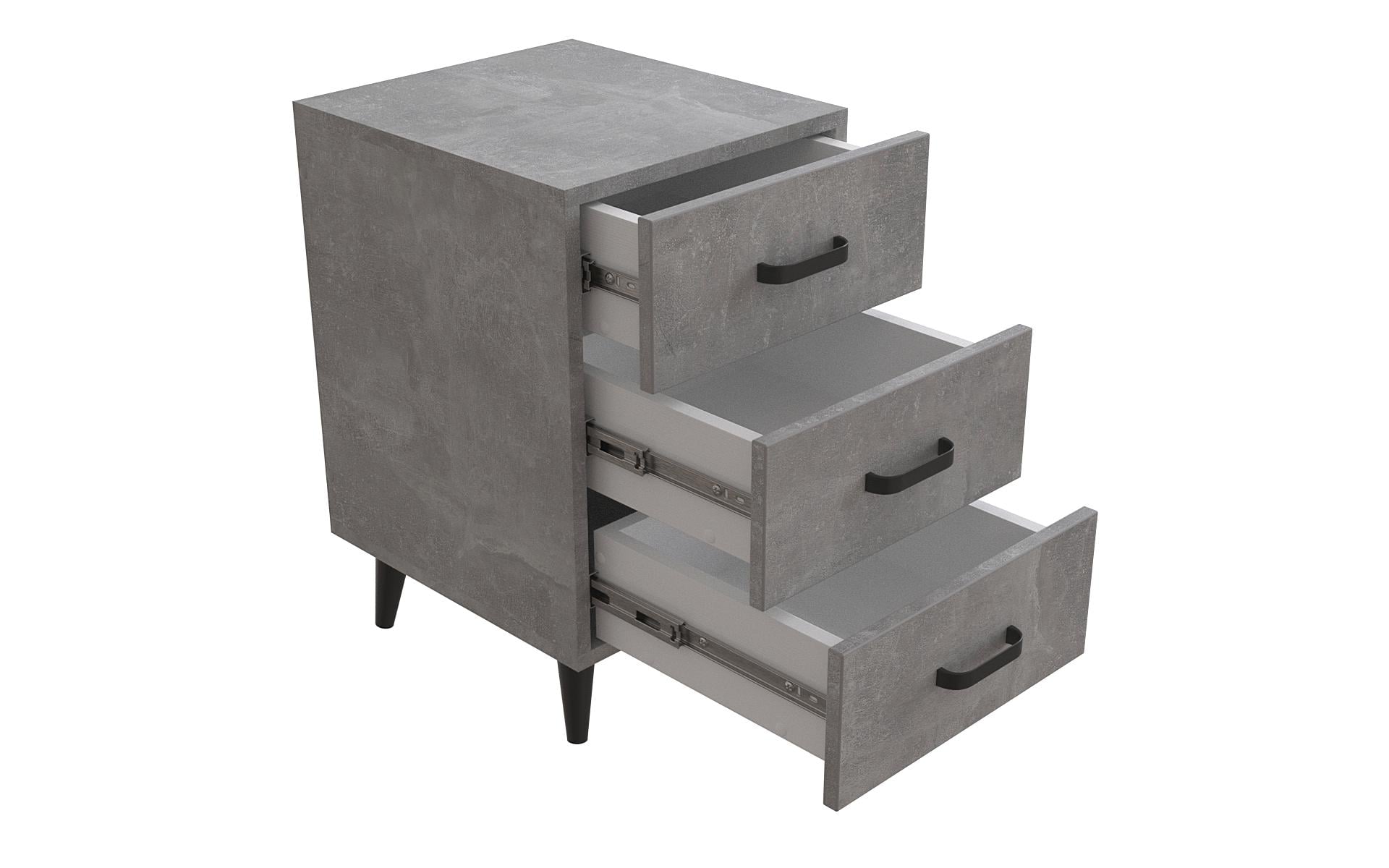 Тумба Ferrum-decor Вива 3 на конусных ножках металл/ДСП 16 мм 56,5x35x40 см Черный/Бетон (FRD-106817)