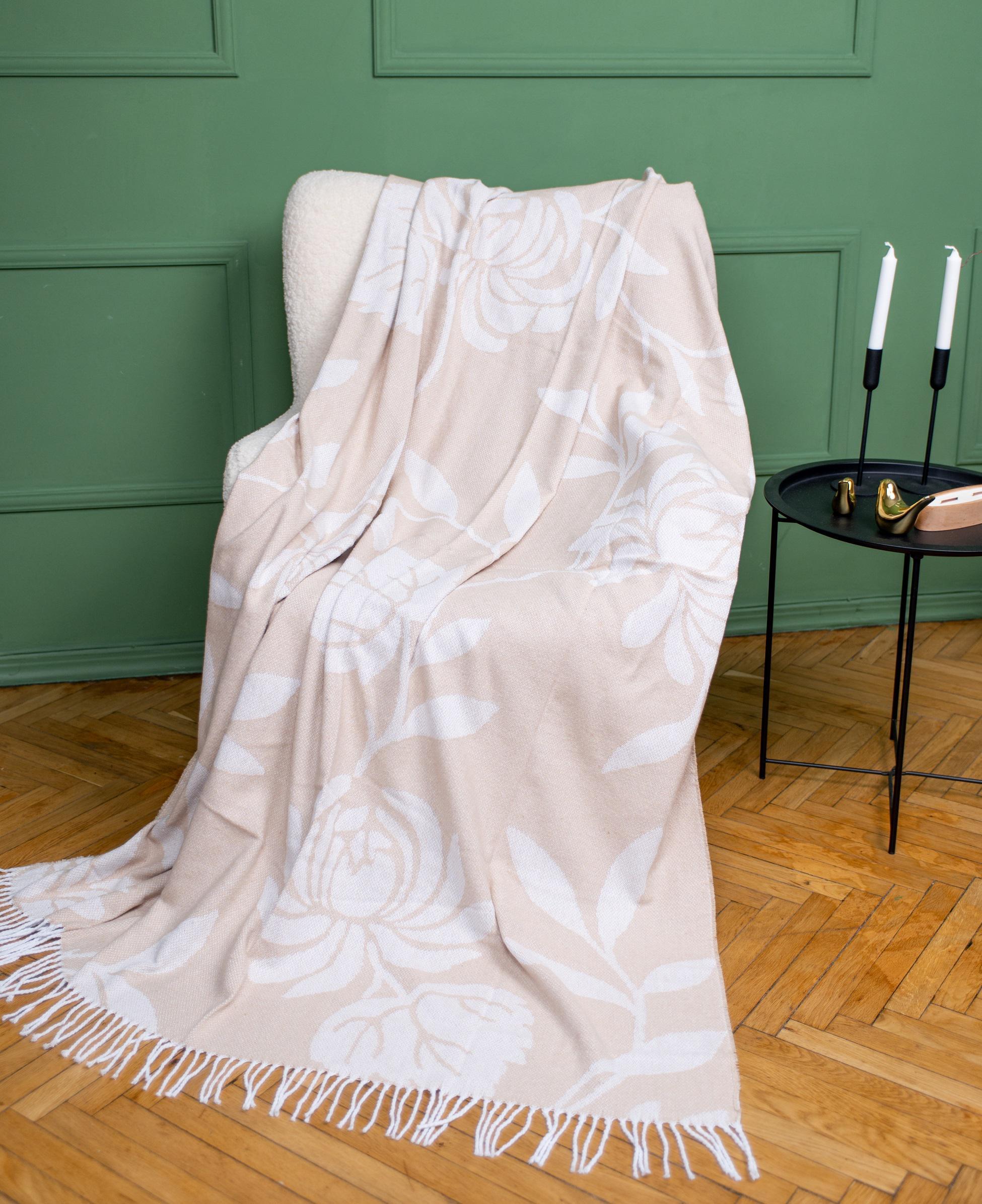 Плед жакардовий Vladi Валенсия FIONA 140х200 см Білий/Піщаний (10093) - фото 1 Плед жакардовий Vladi Валенсия FIONA 140х200 см Білий/Піщаний (10093) - фото 1