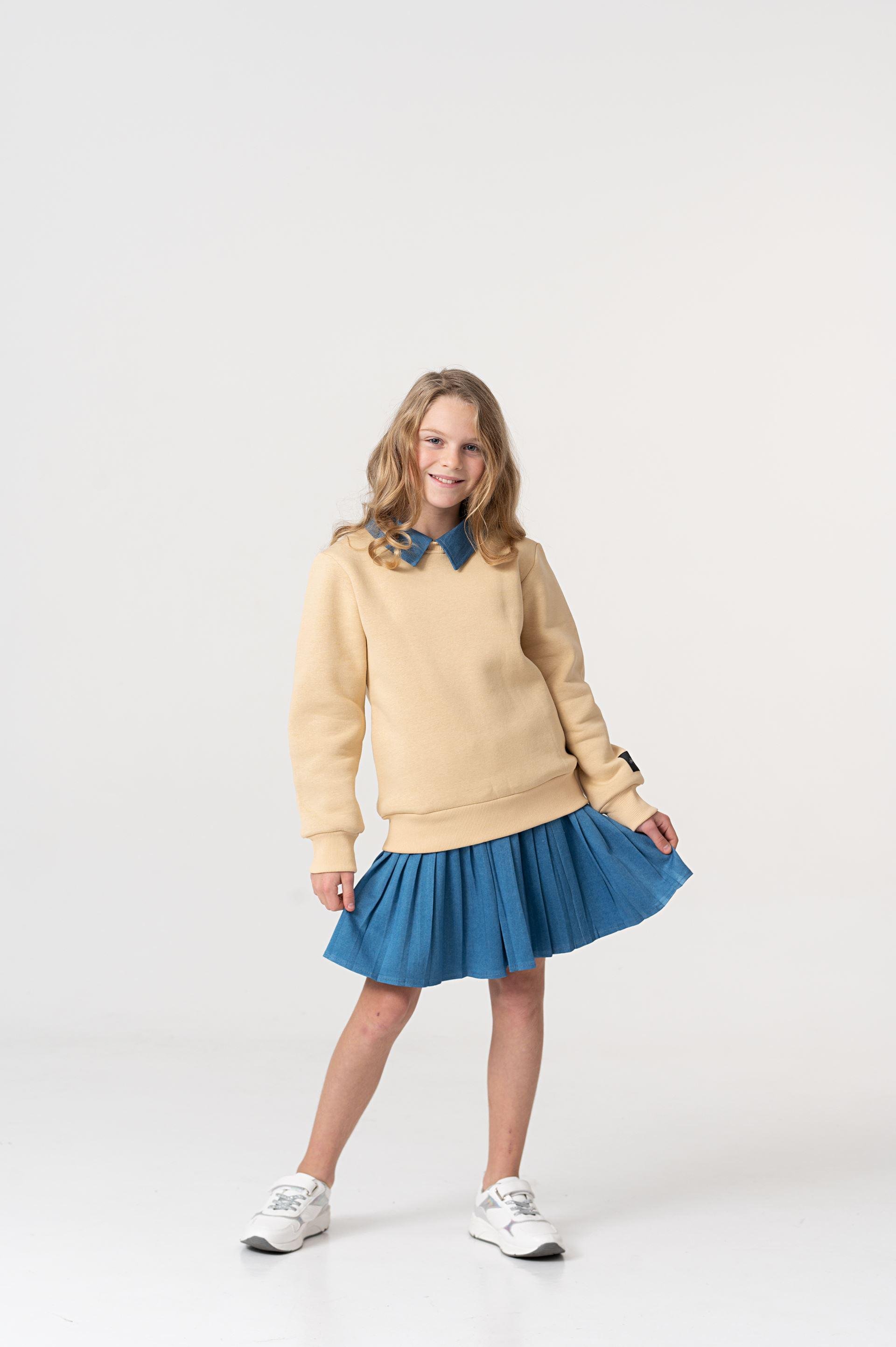 Костюм із світшотом на флісі та джинсовою спідницею Yumster YN.22.25.003 134 см Бежевий/Синій