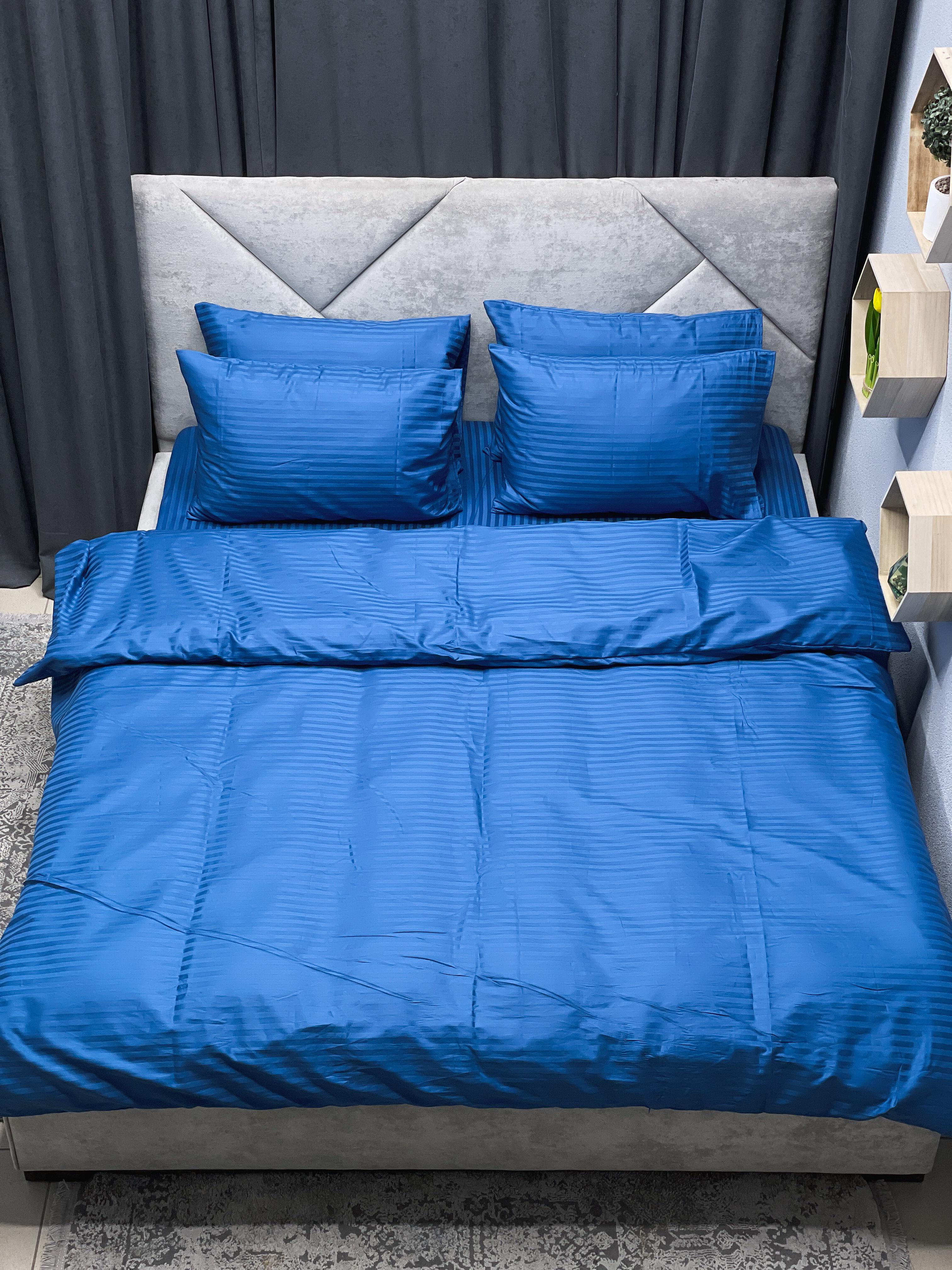 Комплект постельного белья Ego-textile 918S страйп-сатин однотонный Синий (199261462)