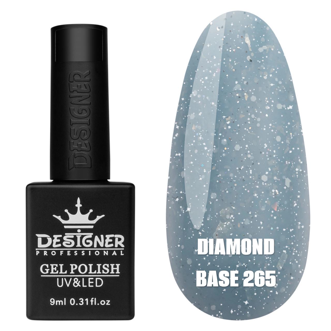 Цветная база с блестками Diamond base Дизайнер для ногтей с небольшим светоотражающим эффектом 9 мл 265