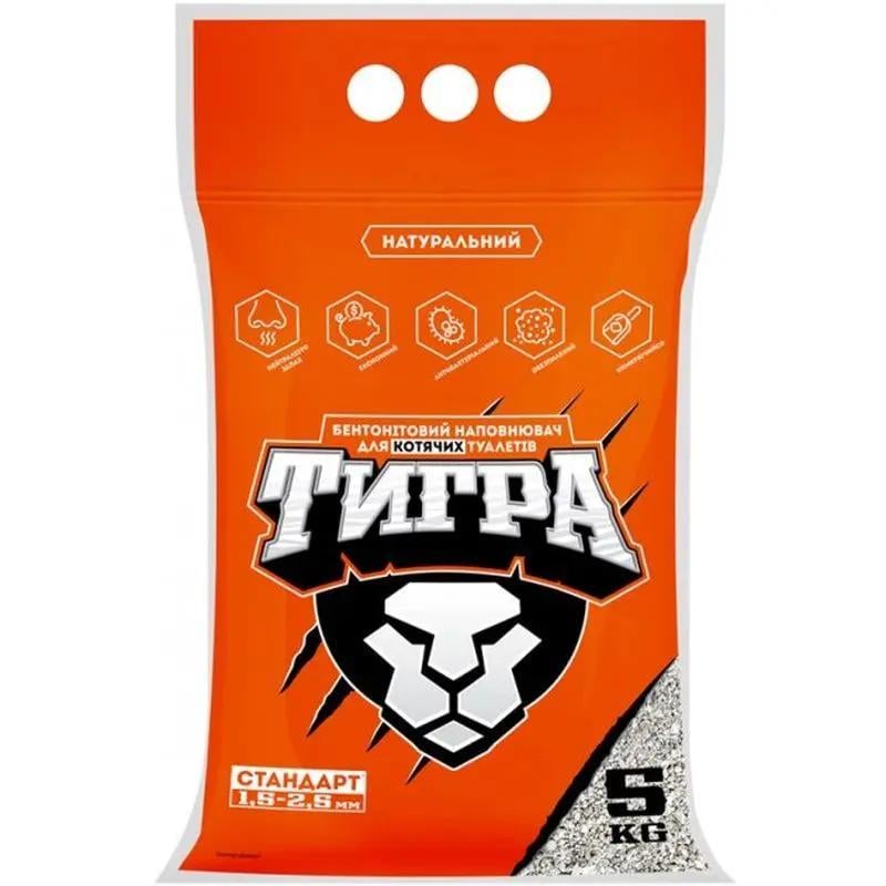 Наполнитель бентонитовый для туалета кошек ТИГРА, гранулы средний 1,5/2,5 мм 5 кг