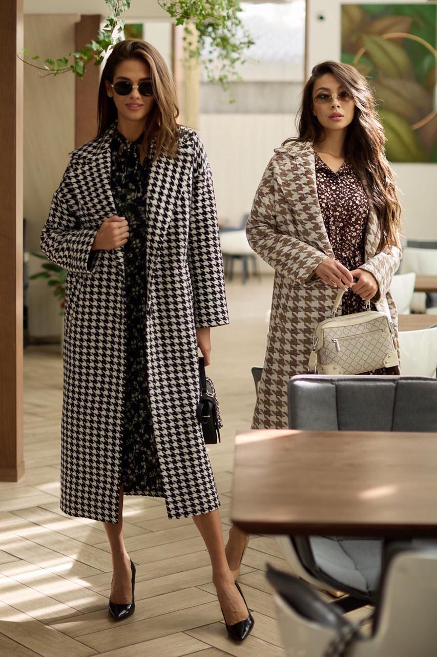 Пальто жіноче Seventeen в гусячу лапку S-M Чорний з білим (1822980363) - фото 5