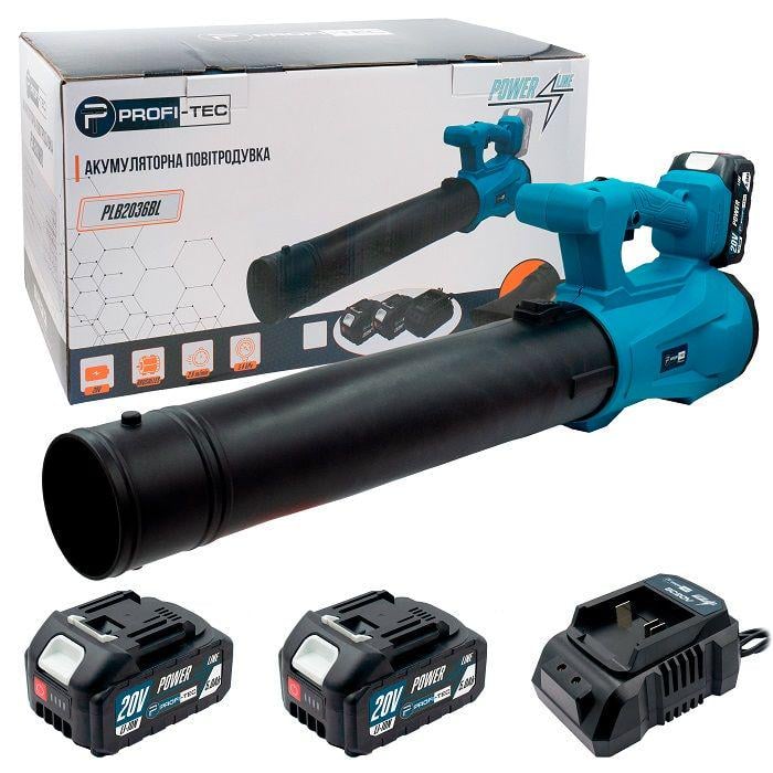 Воздуходувка аккумуляторная садовая PROFI-TEC 20V PLB2036BL 18000 об/мин 2,6 м/мин/5,4 кПа (005536)