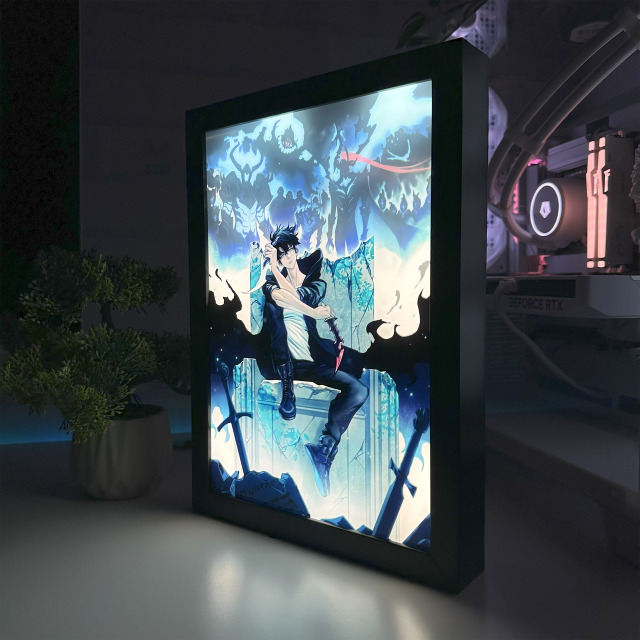 Светильник светодиодный акриловый с 3D-эффектом Соло Левелинг Solo Leveling Черный