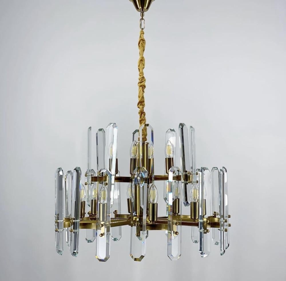 Светильник каскадный подвесной с хрустальными пластинами Латунь (J 1833-12)