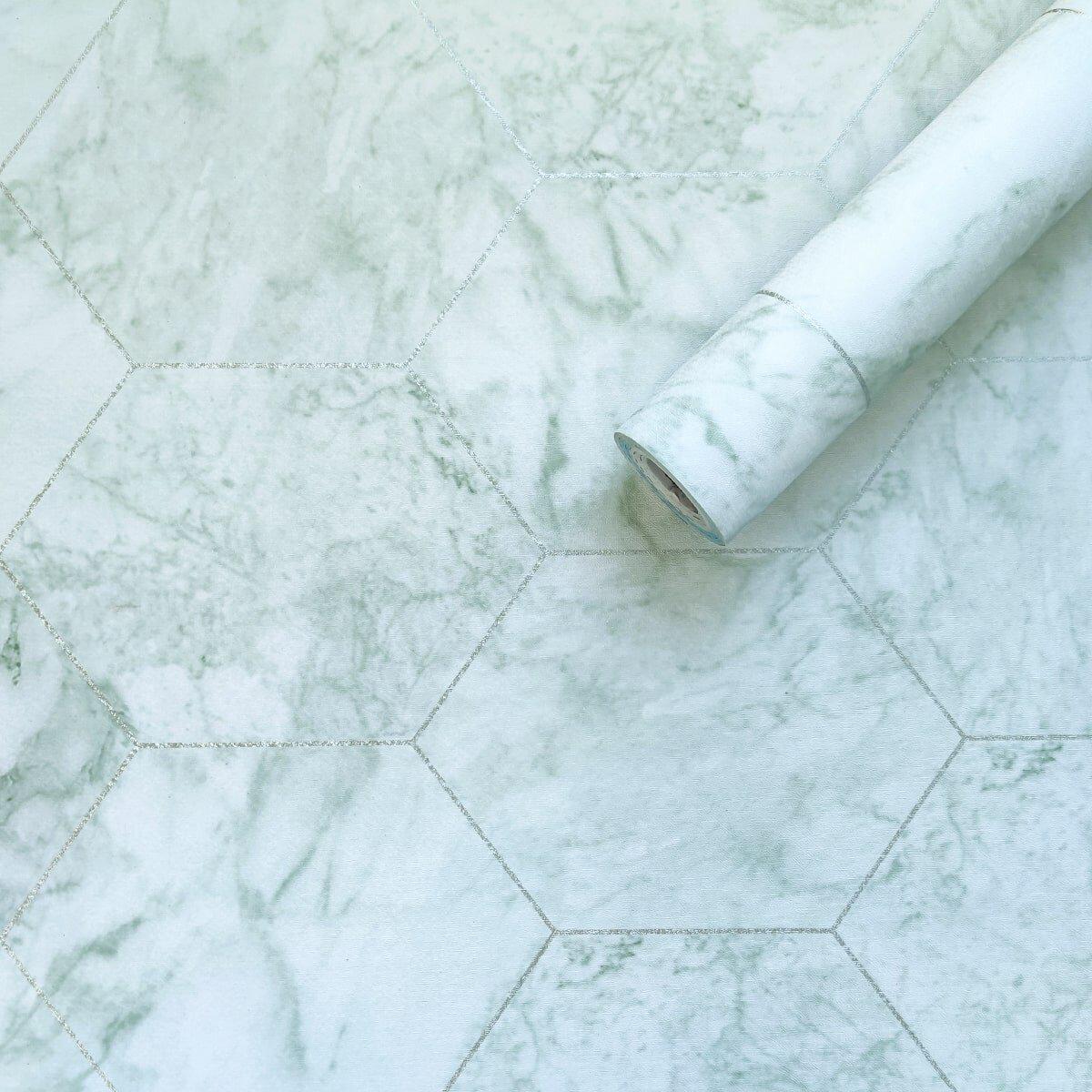 Самоклеюча плівка соти 0,45х10 м Нефритовий мармур/Срібний (SW-00001215)