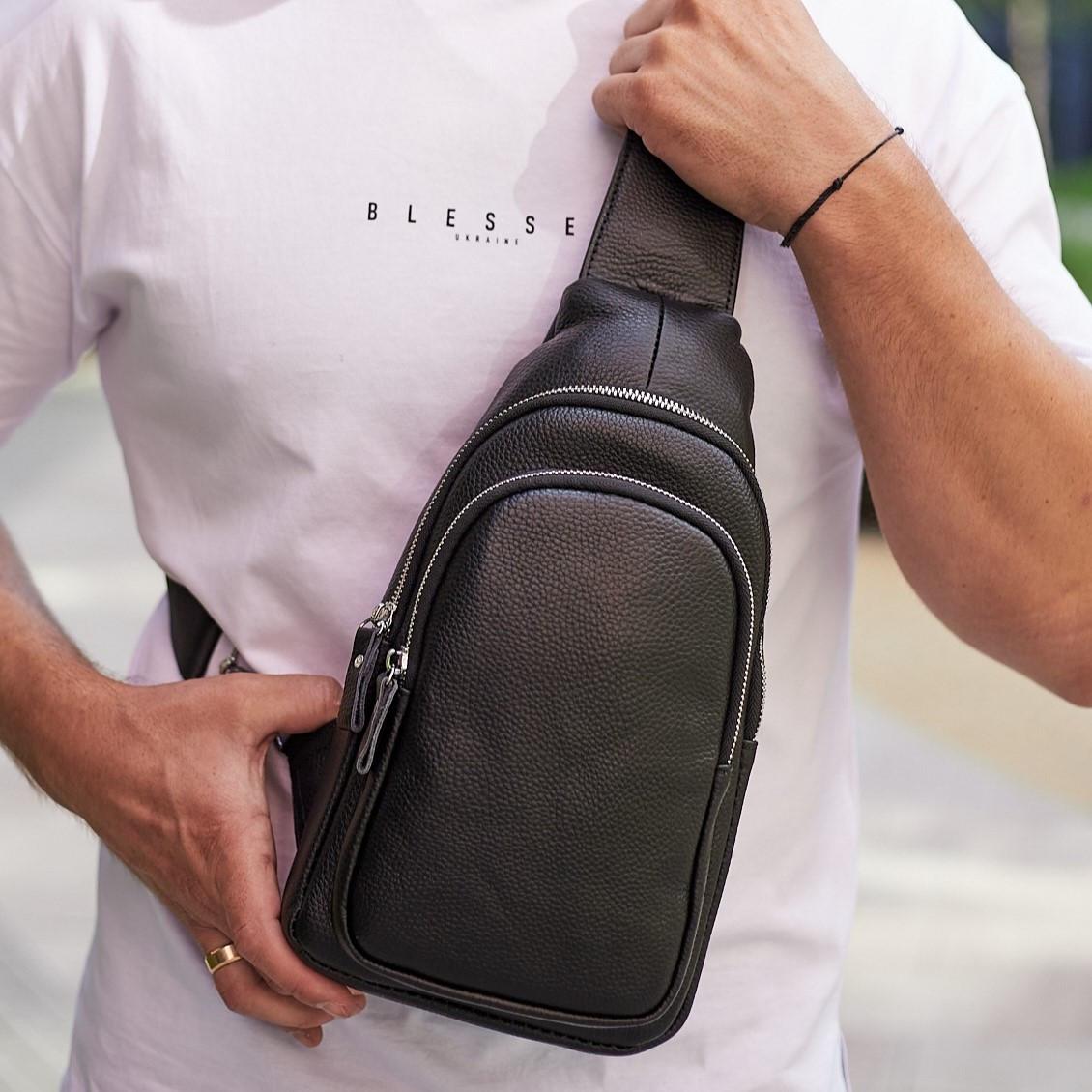 Сумка-слинг мужская кожаная через плечо TidinBag Черный (GLD-2094)