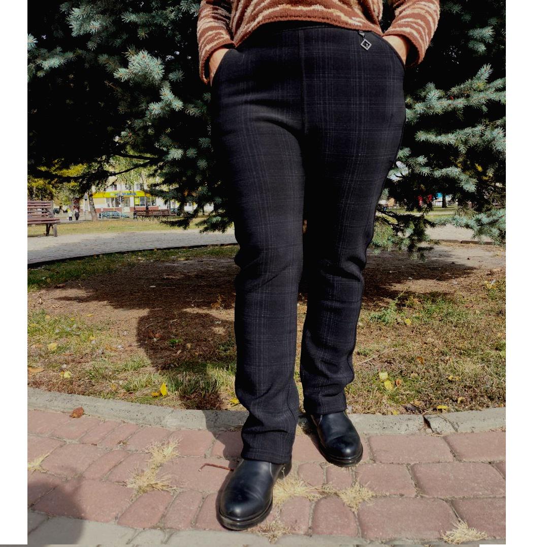 Штани жіночі в клітинку 2111 теплі на флісі р. 52 Чорний (2772445987) - фото 9