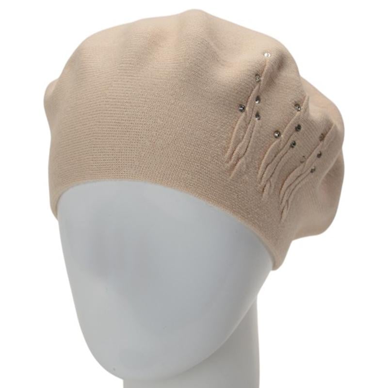 Берет женский двойной Novita Перо вискозный L/57-58 Светлый Лен (276197)