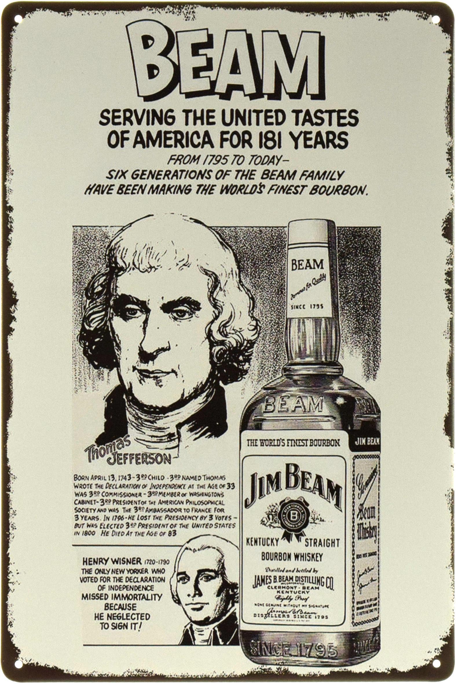 Табличка металлическая Jim Beam Томас Джефферсон 20x30 см