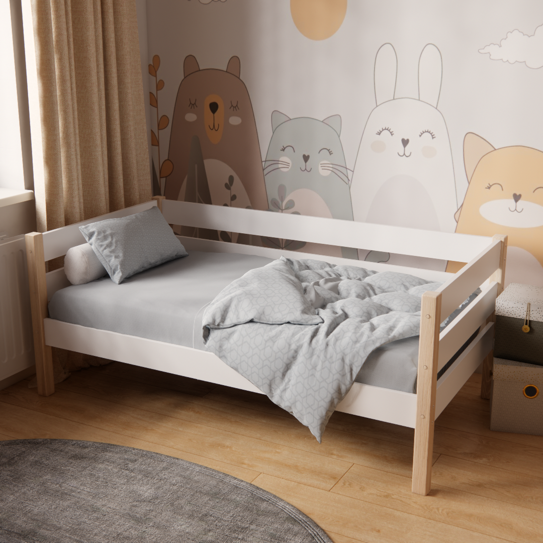 Кровать детская Лира для детей 3-7 лет из массива ясеня и ЛДСП 140х70 см Белый Кровать детская Лира для детей 3-7 лет из массива ясеня и ЛДСП 140х70 см Белый