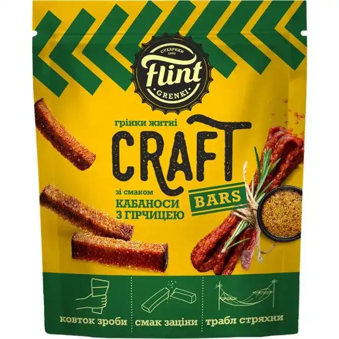 Гренки Flint Craft Grenki ржано-пшеничные со вкусом кабаносов и горчицы 90 г (4820182748813)
