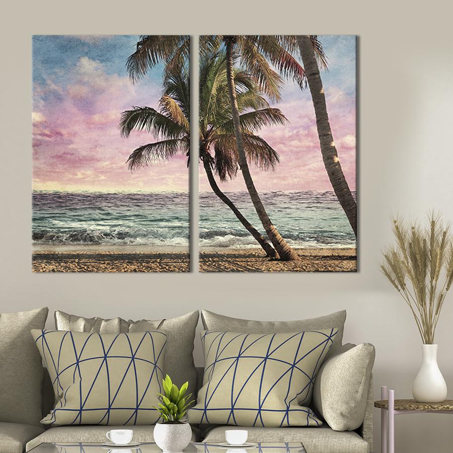 Настенный декор диптих картина на холсте для интерьера Гавайский морской пляж 71x51 см (414-2)