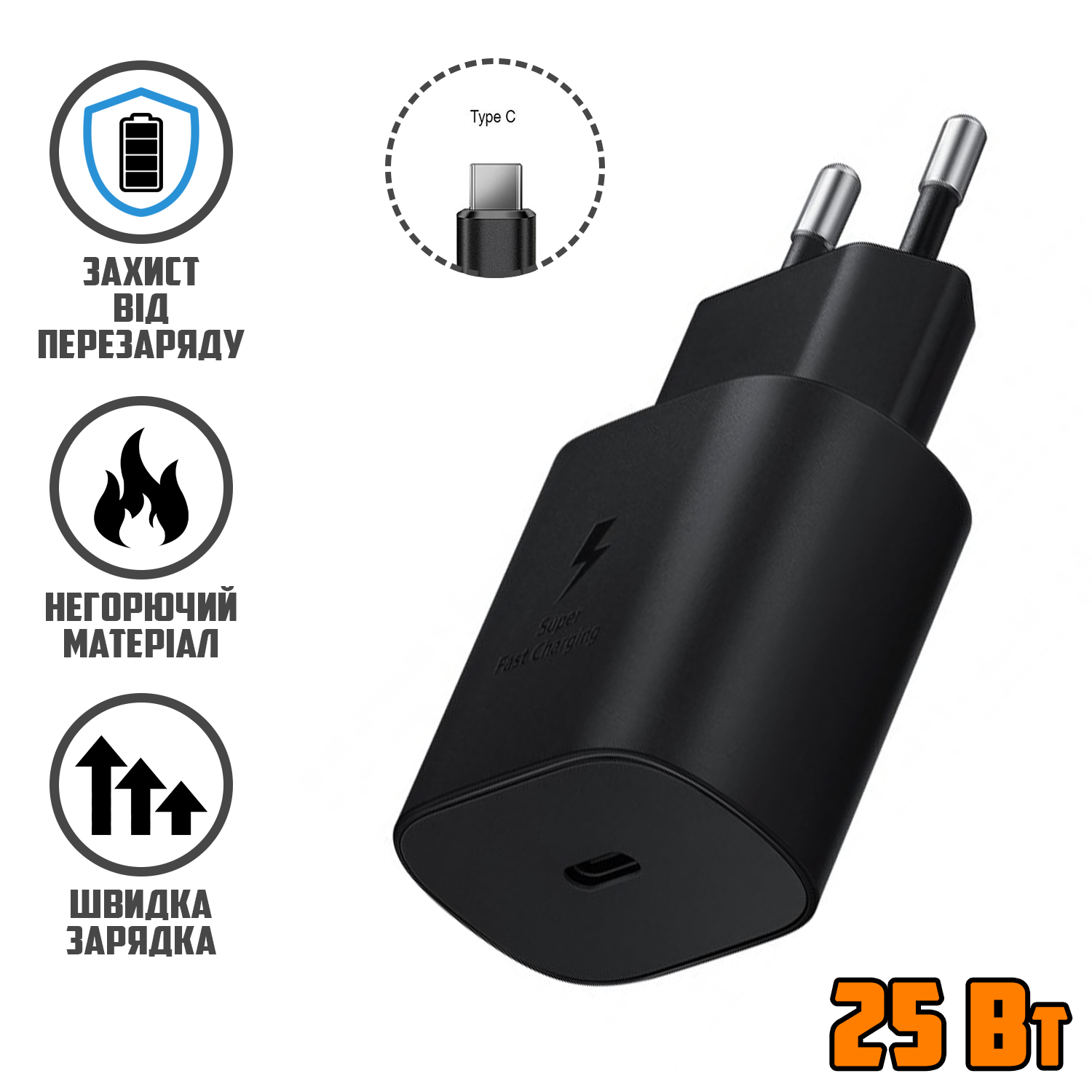 Зарядний пристрій USAMS Travel Adapter 25W USB-C для швидкого заряджання (ef7e63d1) - фото 2