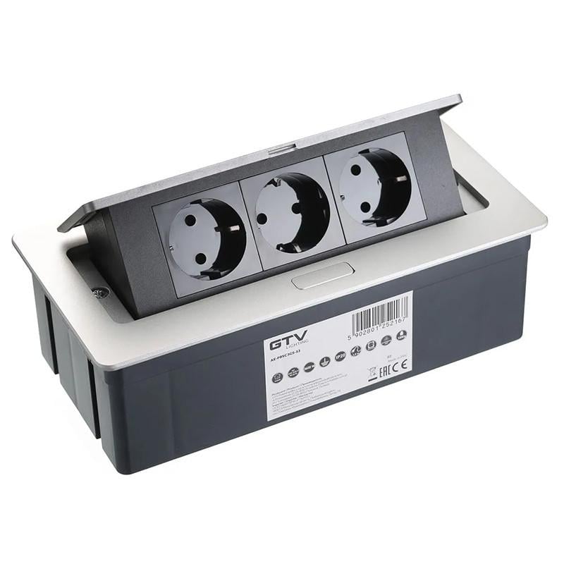 Блок розеточный врезной GTV SOFT 3 розетки Schuko кабель 1,5 м Алюминий (5099)
