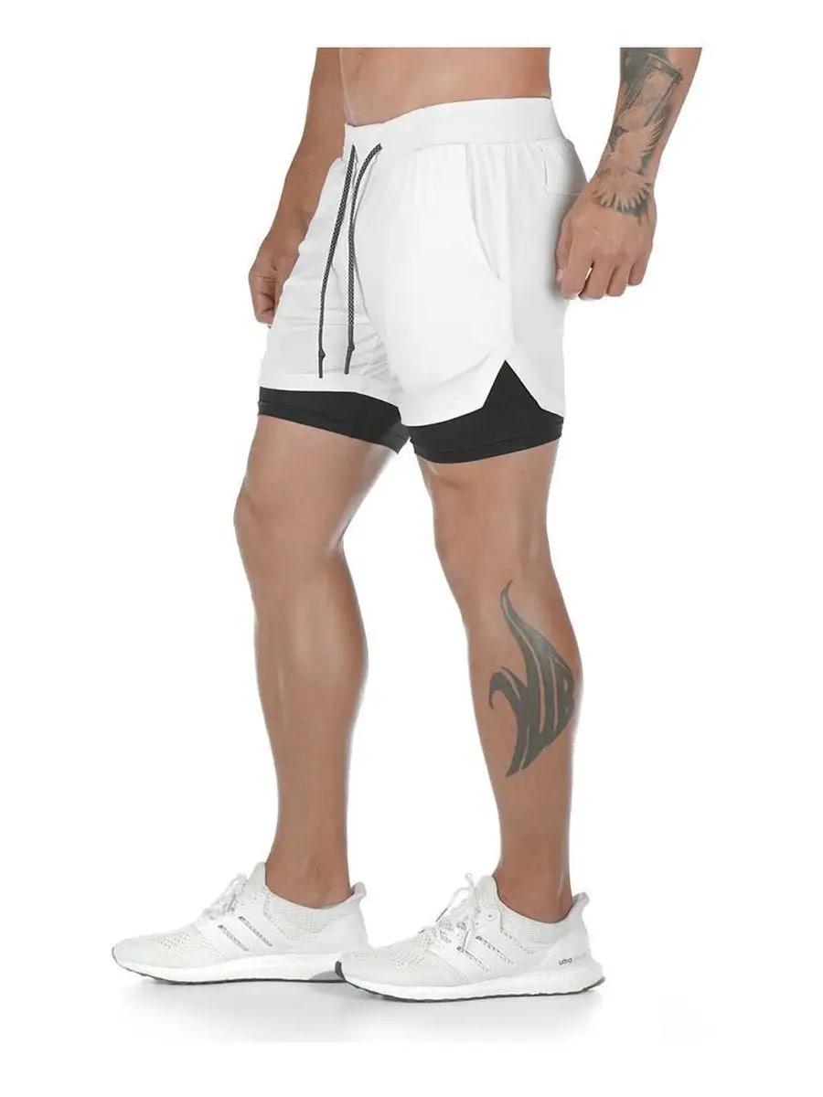 Шорты спортивные мужские с тайтсами для тренировок бега и фитнеса с карманом с черным подкладом XXXL Белый (100009XXXL) - фото 7