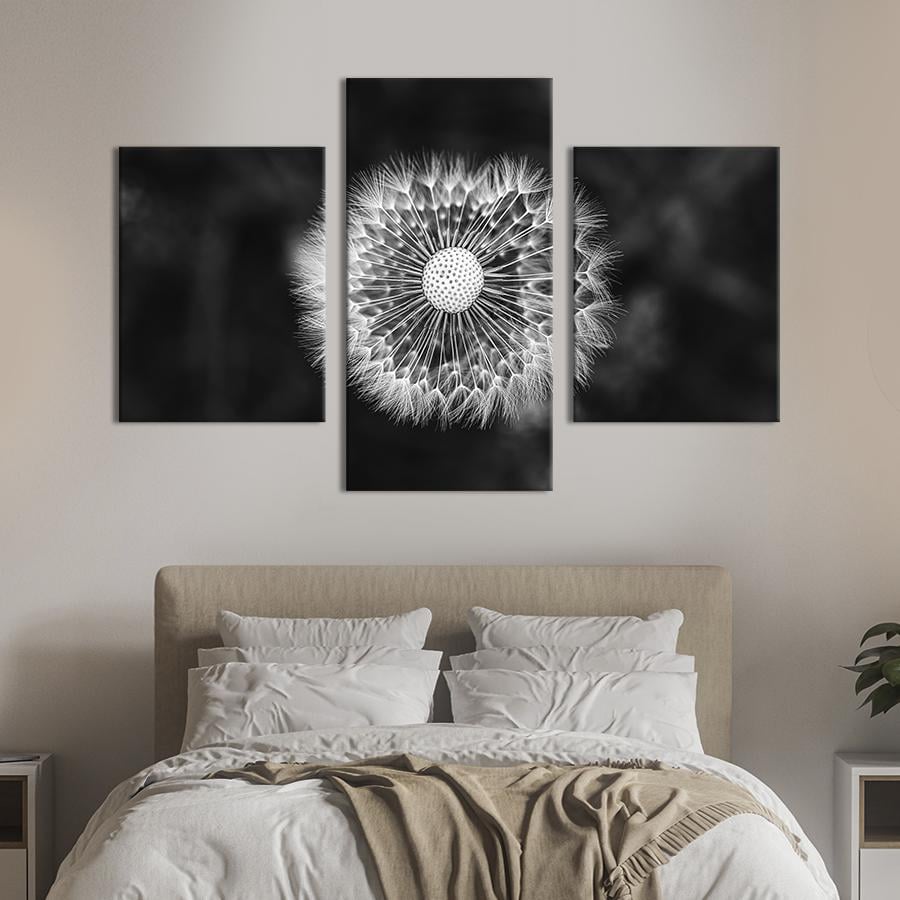 Картина на холсте триптих Белый одуванчик 96x60 см (800-32)