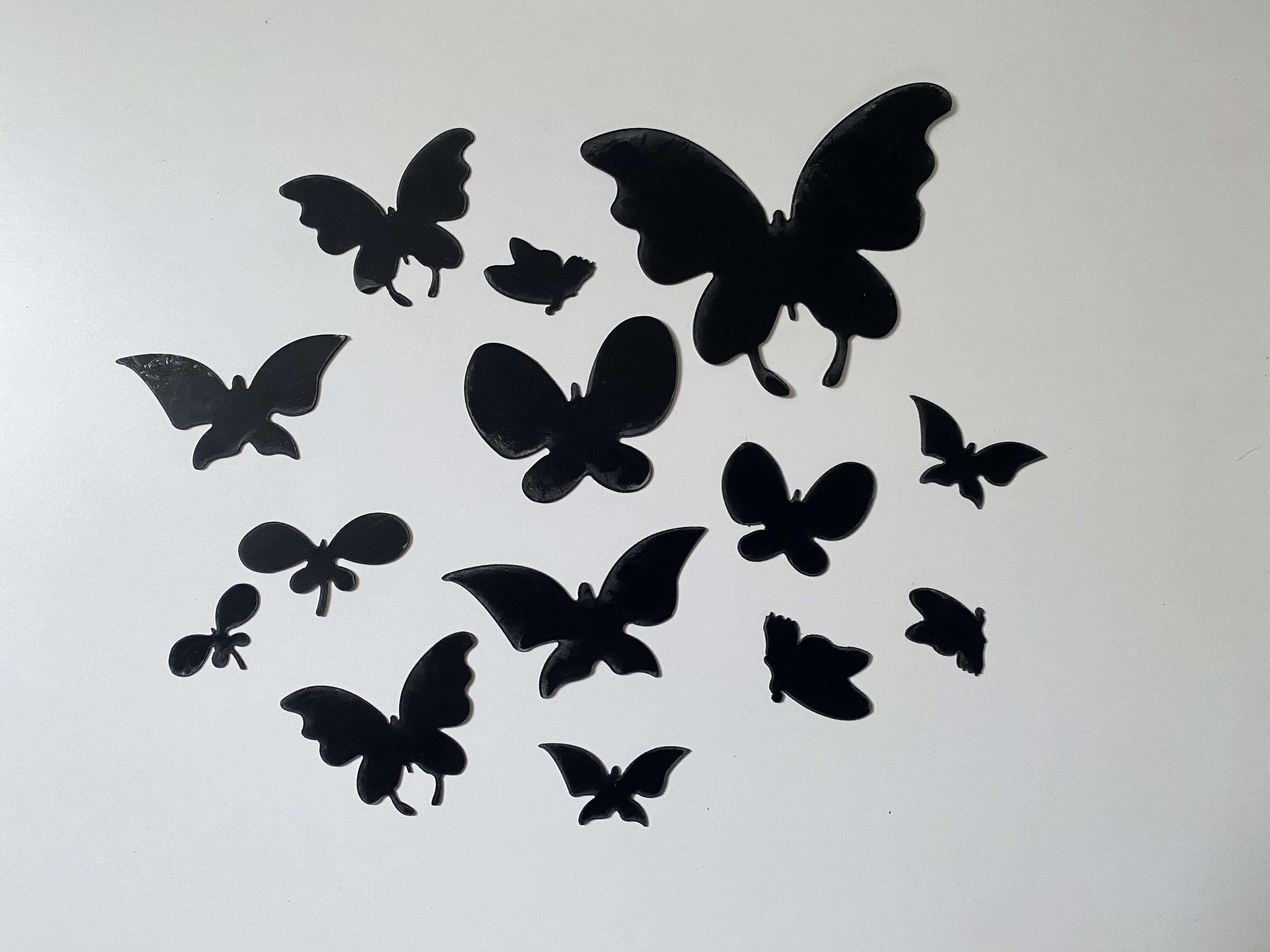 Наклейка на стену зеркальная в виде бабочек Butterfly акриловая для декора интерьера 14 шт. Черный