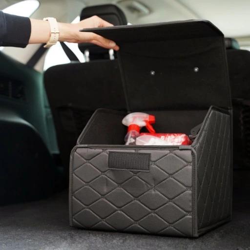 Органайзер для авто из экокожи в багажник с ручкой на липучках универсальный 30x30x30 см Черный (D-0157) - фото 6